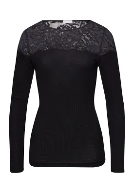 Maria Lace Neck Wool And Silk Top | Phantom 70900-924