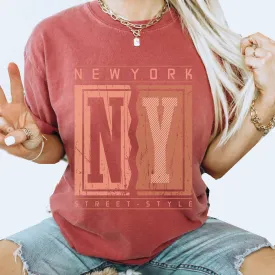 Trendy Comfort Colors® NY Street Style T-shirt, Spring or Summer Black, Pepper, Crimson or White T-Shirt or Gift for Her Tee