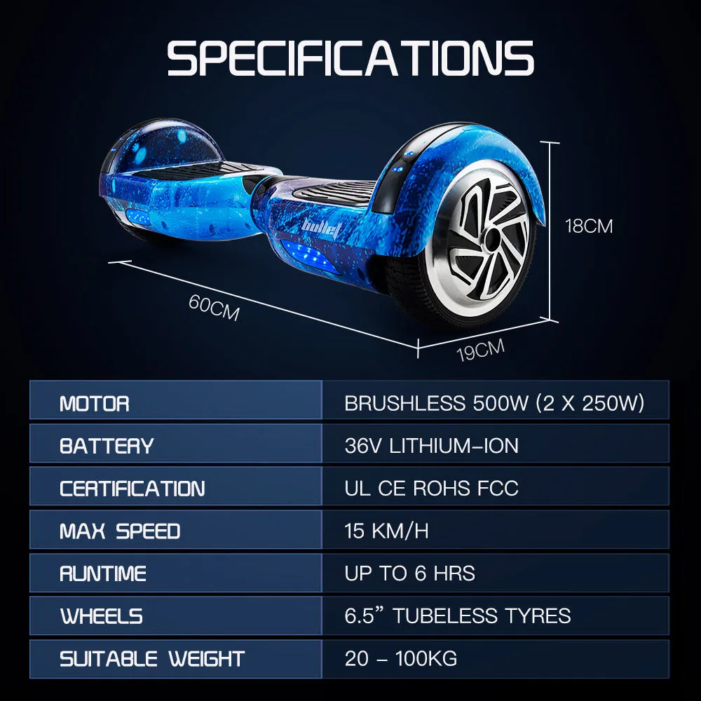 6.5" LED Electric Hoverboard, 15 km Range, 500W - Bullet