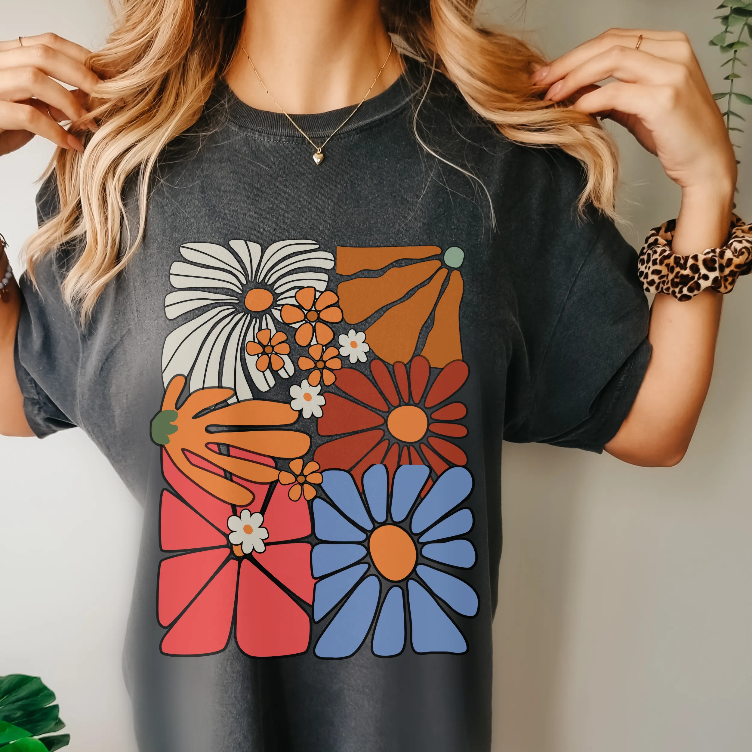 Always Free Shipping! Trendy Comfort Colors® Retro, Groovy, Flowers T-shirt, Spring or Summer Green, Pepper, Crimson, Yam, Mustard or White T-Shirt