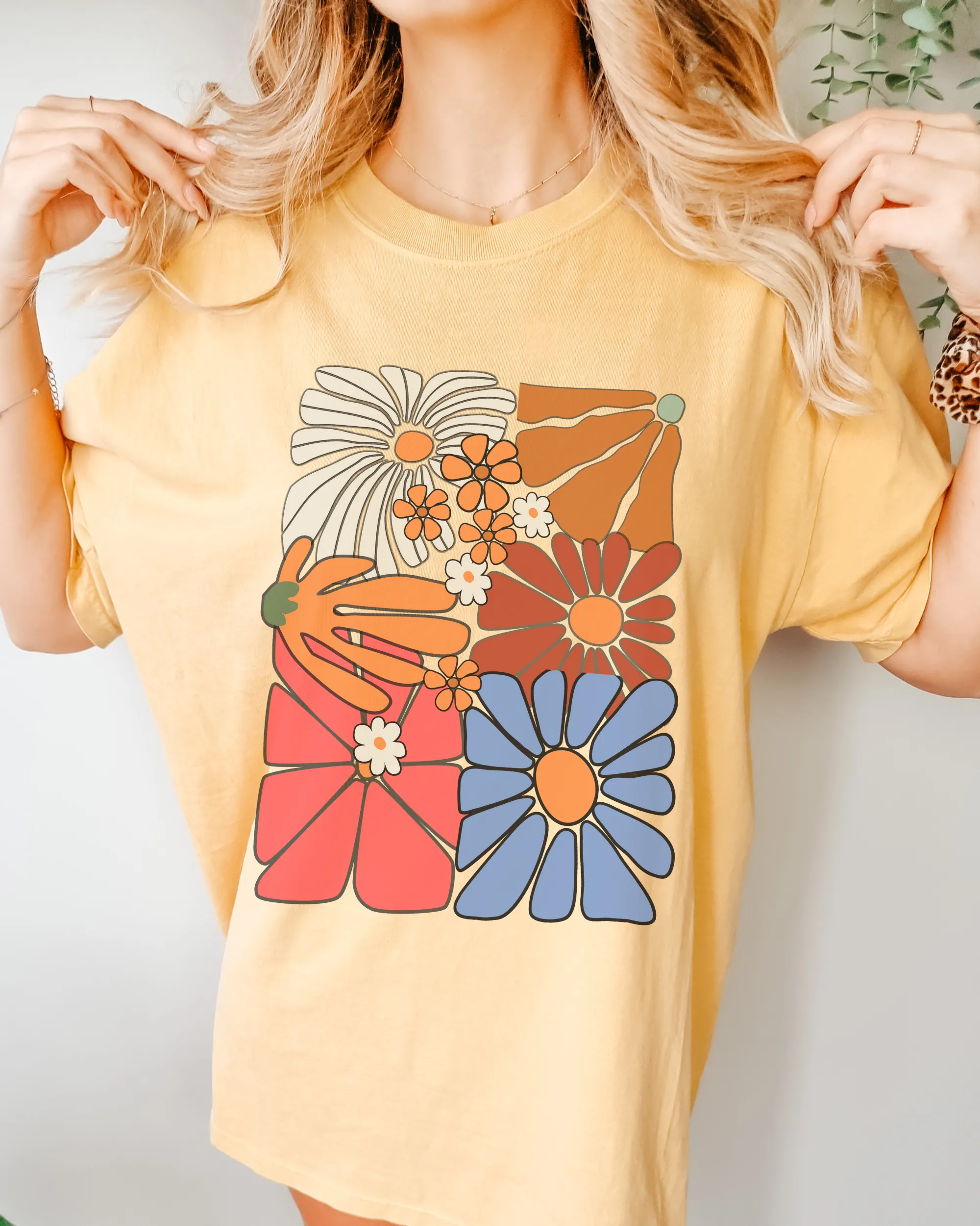 Always Free Shipping! Trendy Comfort Colors® Retro, Groovy, Flowers T-shirt, Spring or Summer Green, Pepper, Crimson, Yam, Mustard or White T-Shirt