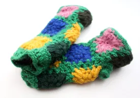 Attractive Hand Crochet Green and Yellow Color Finger less Gloves