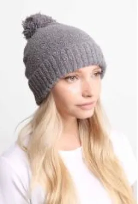 Cozy Solid Pom Pom Beanie - Gray