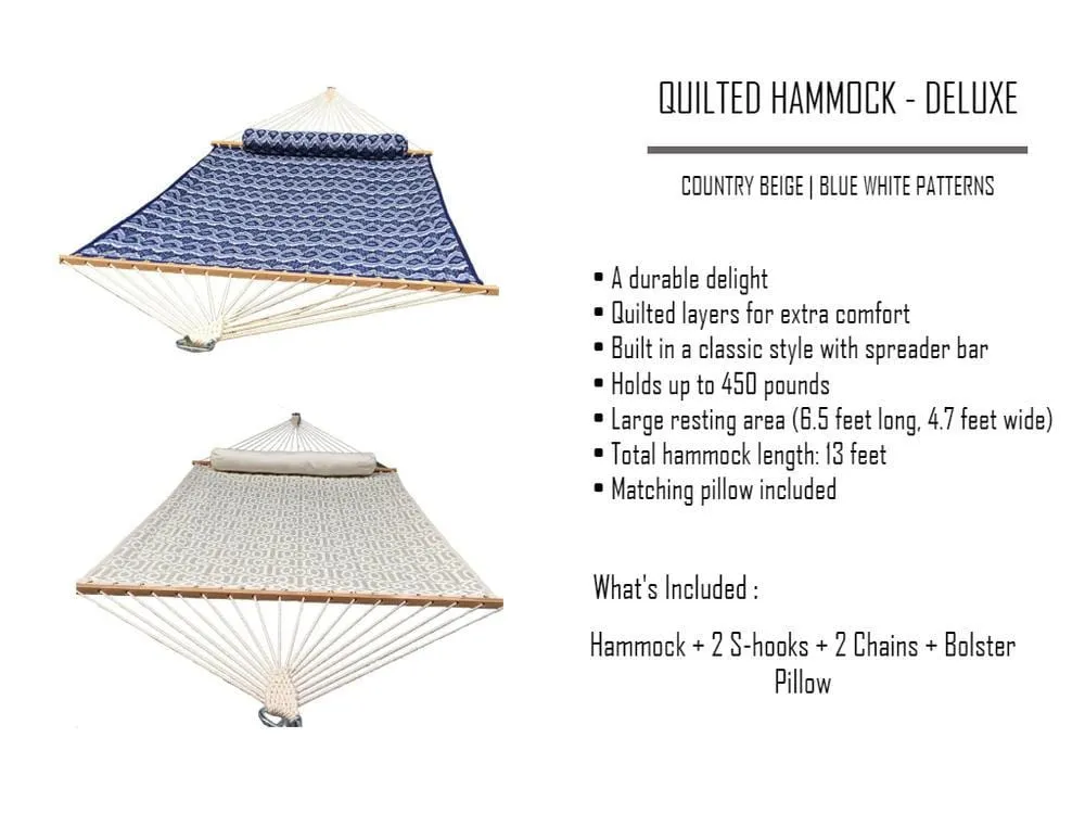 Deluxe Quilted Hammock with 3-Beam Stand