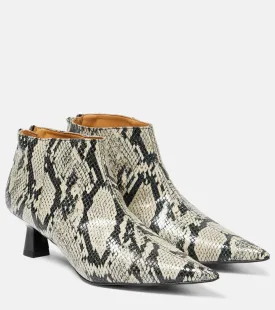 Ganni faux leather ankle boots with snake effect, multicolor