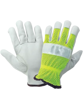 Global Glove High-Visibility Mesh Back Premium Goatskin Leather Palm Drivers Style Gloves