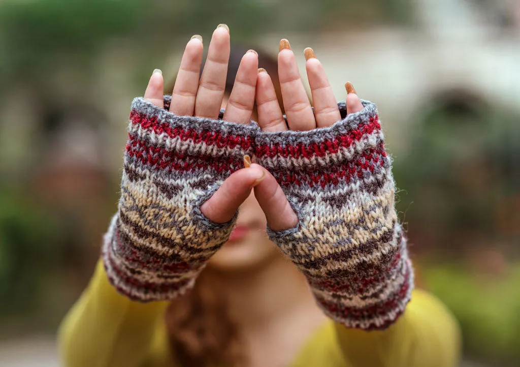 Gray Red Multicolored Woolen Hand Warmers