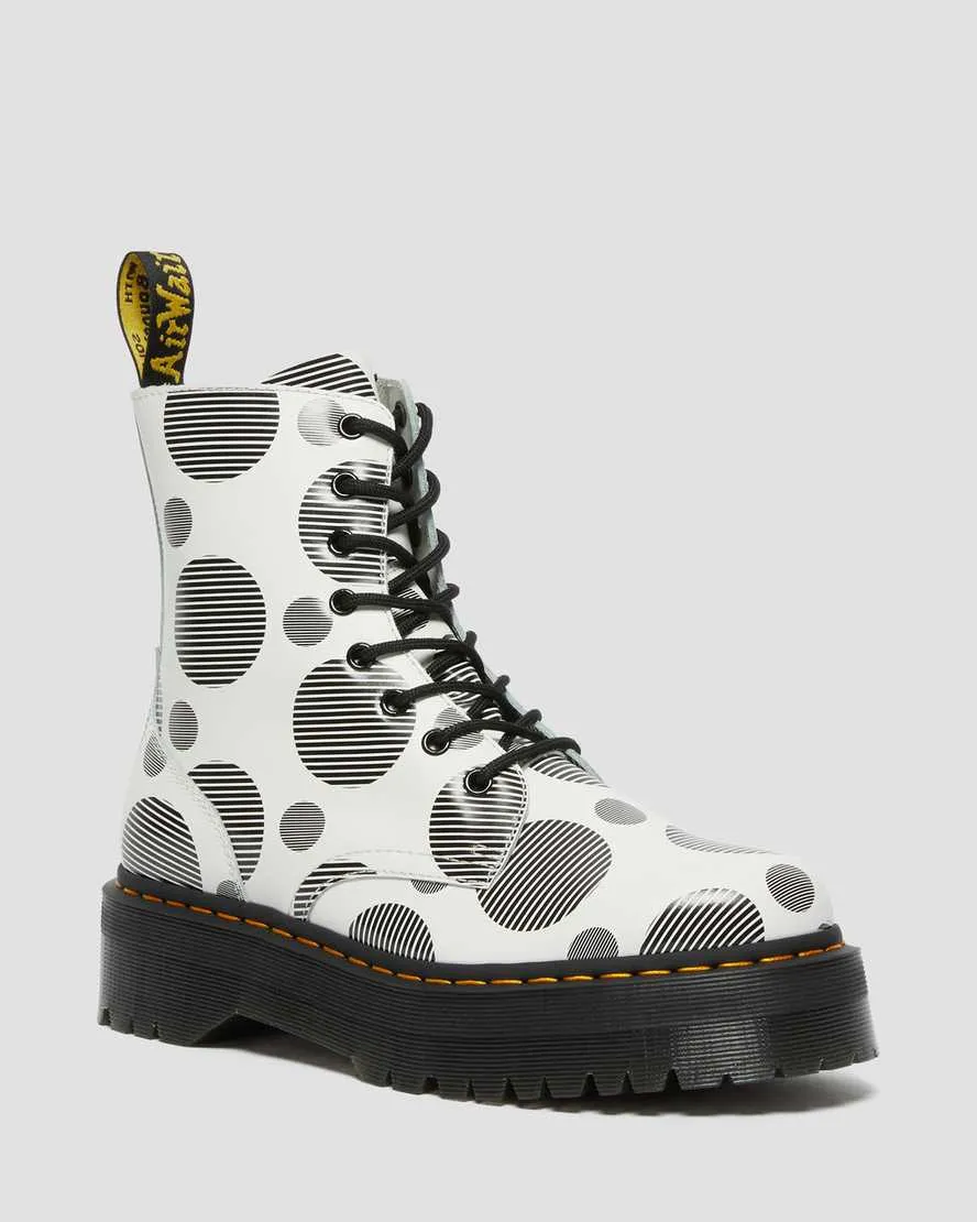 Jadon White Polka Dot Smooth Leather Platform Boots