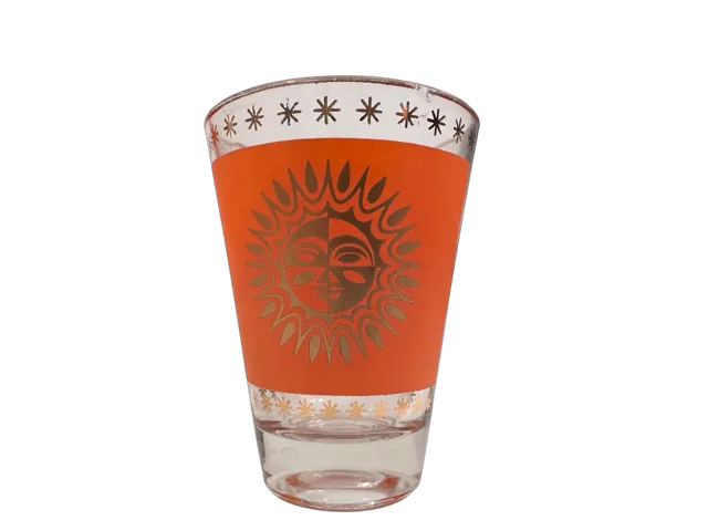 Jeannette Glass Aztec Orange & 22-Karat Gold Sunburst Shaker and Glasses (Set of 6)