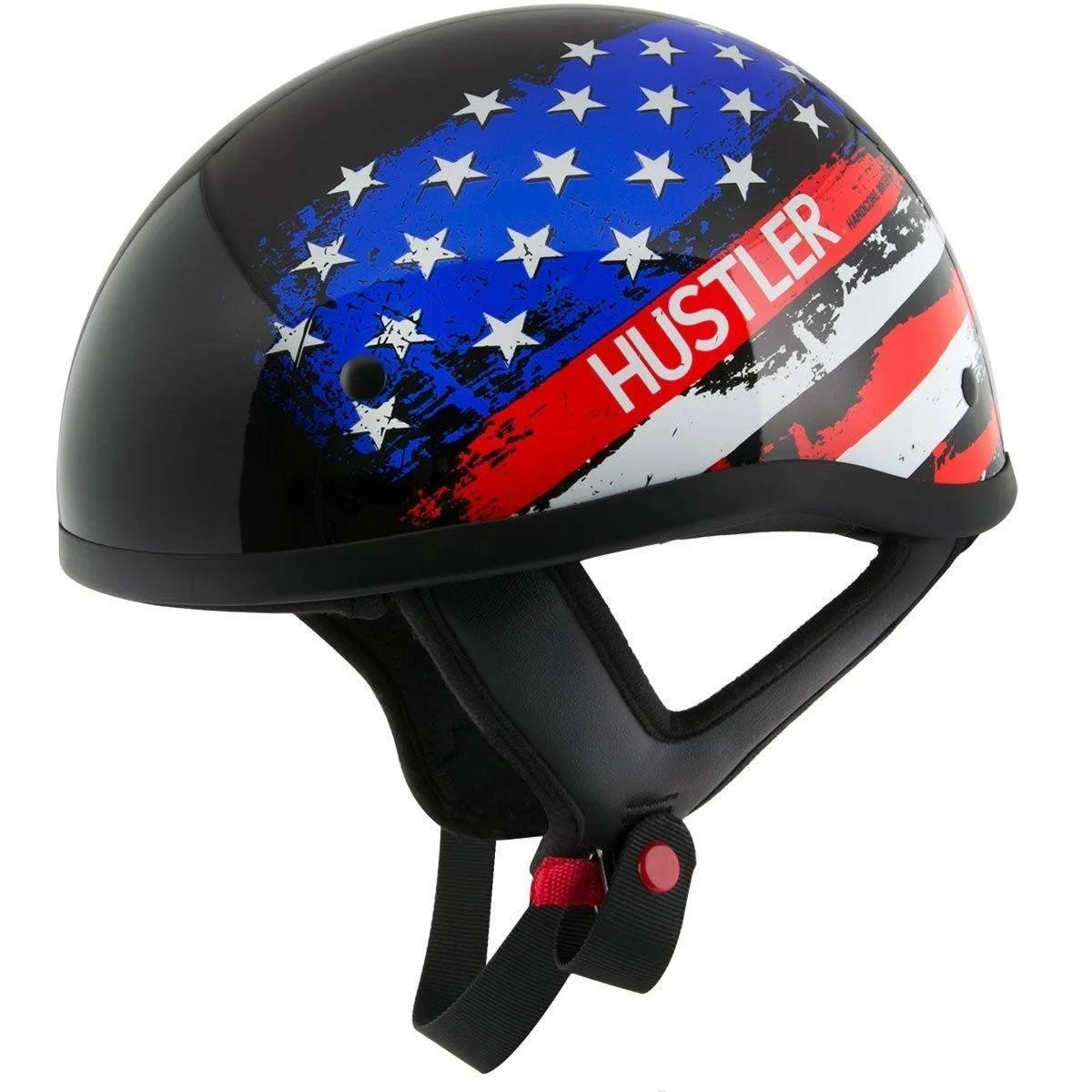 Outlaw Helmets HT1 Hustler Glossy Black & Color US Flag Motorcycle Half Helmet for Men & Women DOT Approved - Adult Unisex Skull Cap for Bike ATV UTV Chopper Cruiser Skateboard