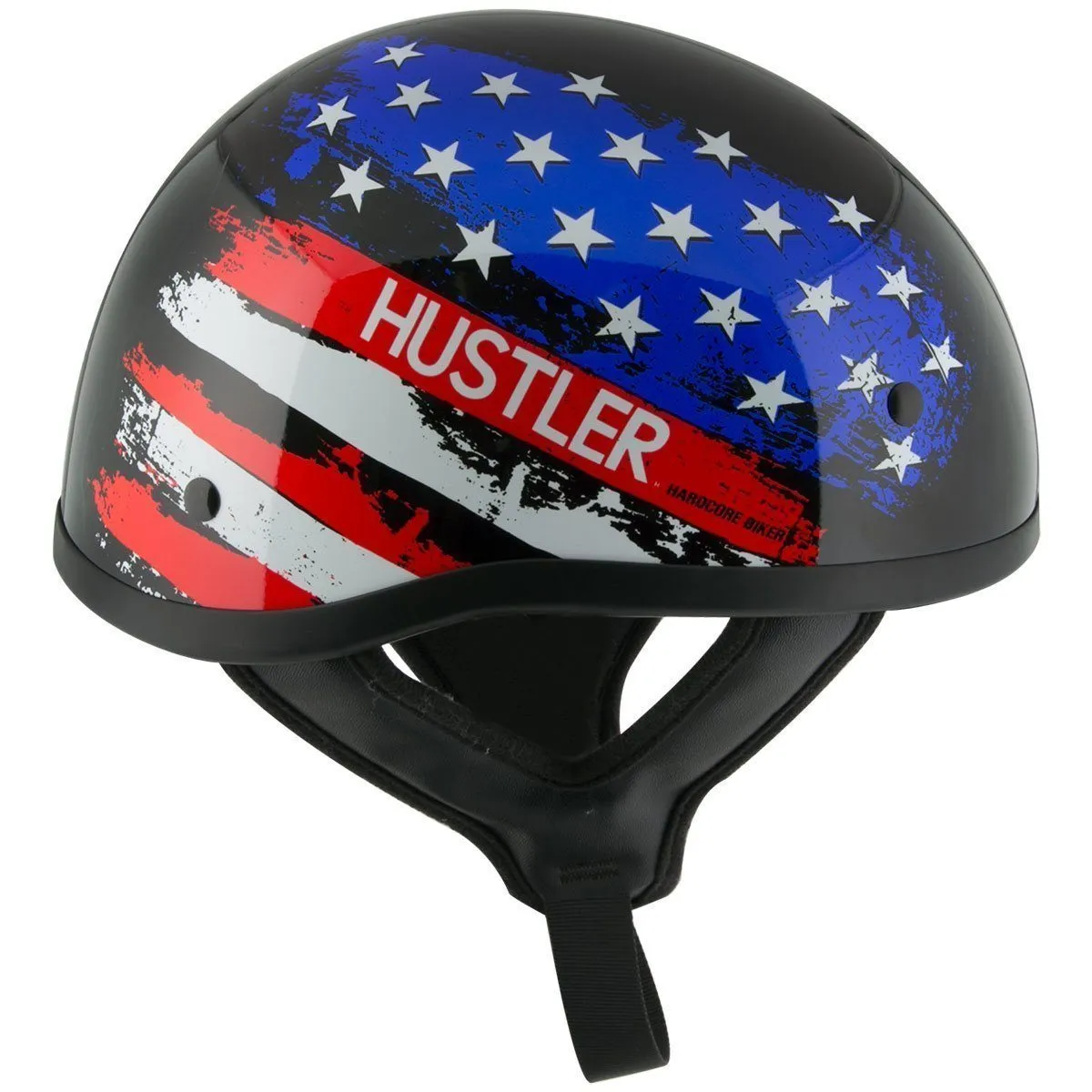 Outlaw Helmets HT1 Hustler Glossy Black & Color US Flag Motorcycle Half Helmet for Men & Women DOT Approved - Adult Unisex Skull Cap for Bike ATV UTV Chopper Cruiser Skateboard