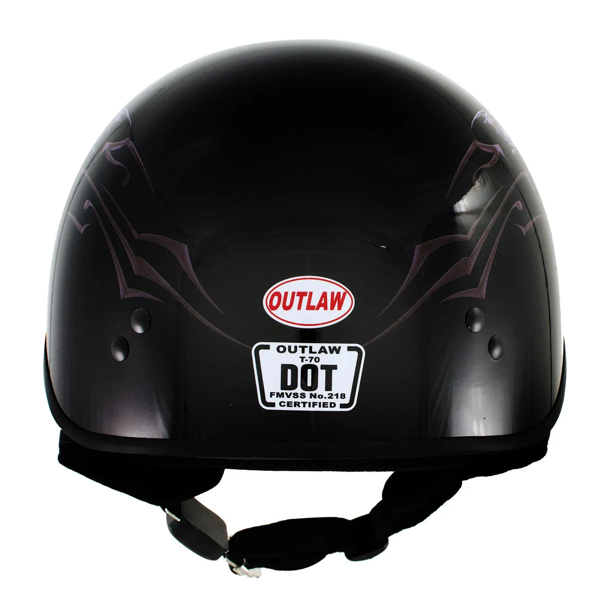 Outlaw T70 'Purple Butterfly' Advanced DOT Glossy Black Motorcycle Half Helmet