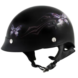 Outlaw T70 'Purple Butterfly' Advanced DOT Glossy Black Motorcycle Half Helmet