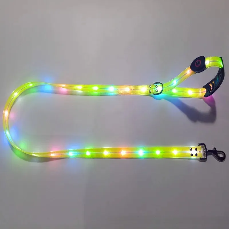 Pet Dog LED Light-Up Leash – USB Rechargeable, PVC & Webbing Glowing Leash for Night Walking